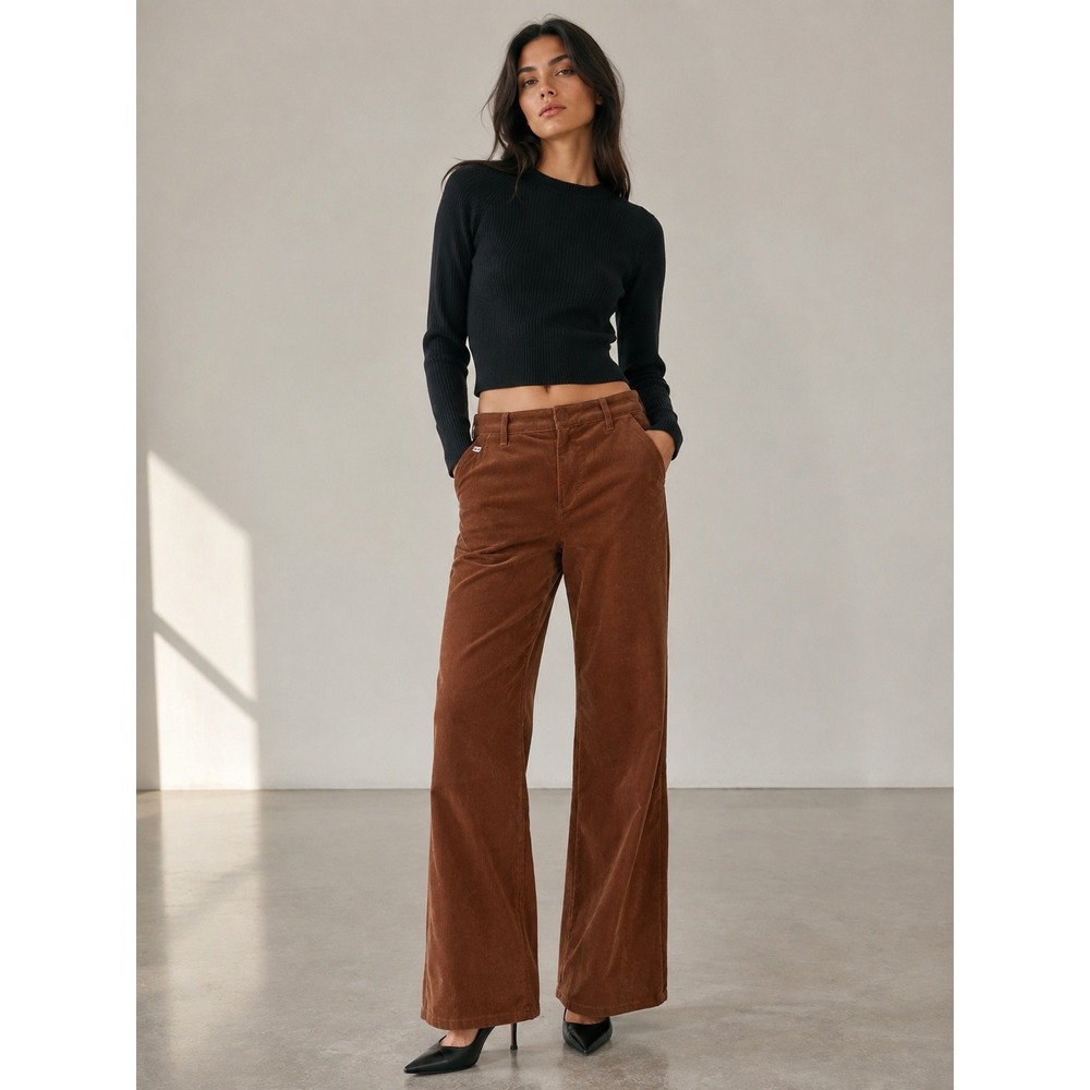 NEW Citizens of Humanity Lina Trouser Corduroy Pants Women 27 Brown Wide Leg